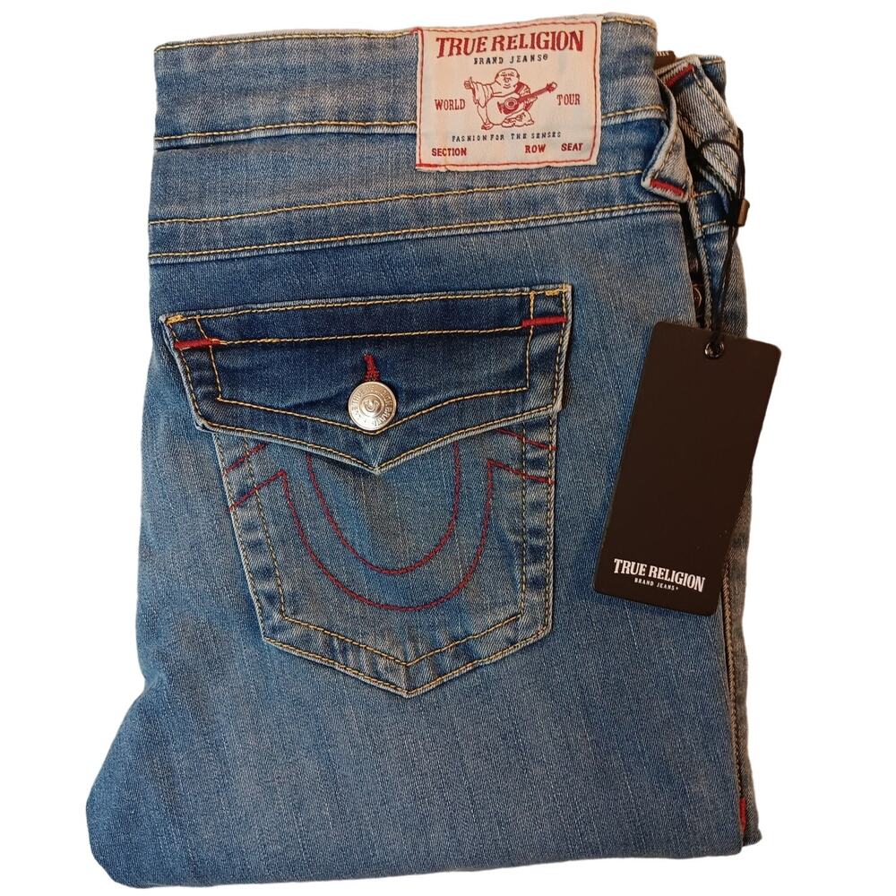 True Religion Jeans Womens 32 34X32 Dasher Blue Stella Skinny Low Rise Back Flap